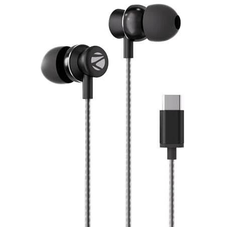 Zebronics Buds C10 In Ear Type-C Wired Headphones With In-Line Mic, Metallic Design, Volume Control, 1.2M Cable, 10Mm Driver, (Black)