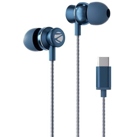 Zebronics Buds C10 In Ear Type-C Wired Headphones With In-Line Mic, Metallic Design, Volume Control, 1.2M Cable, 10Mm Driver, (Dark Blue)