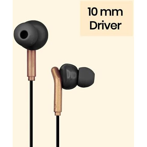Zebronics Bro 3.5Mm Wired In Ear Earphones, In-Line Mic, Deep Bass, 1.2M Strong And Long Lasting Cable, Light Weight, Compatible With Mobile | Tablet | Laptop (Black + Gold)