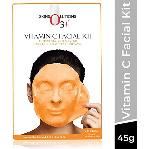 O3+ Vitamin C Facial Kit 45G With Peel Off Mask For Instant Radiance And Even Skin Tone | Ideal For Normal, Combination Skin