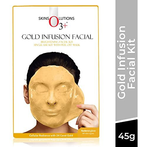 O3+ Gold Infusion Brightening Facial Kit 45G With Peel Off Mask For Glowing Skin | Helps Exfoliate & Detoxify The Skin, For All Skin Types