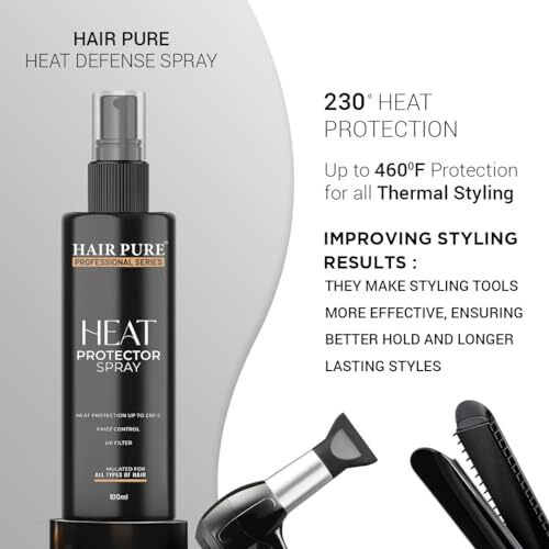 Hair Pure Heat Protector Spray | Hair Styling Spray For Women & Men | Heat Protection Spray For Upto 230 C | Less Breakage | Frizz Free & Damage Control | Paraben Free Heat Protection Spray (100Ml)
