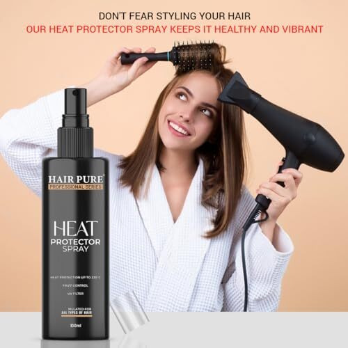 Hair Pure Heat Protector Spray | Hair Styling Spray For Women & Men | Heat Protection Spray For Upto 230 C | Less Breakage | Frizz Free & Damage Control | Paraben Free Heat Protection Spray (100Ml)