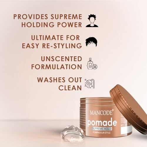 Mancode Hair Styling Pomade Wax For Men- 100Ml | Supreme Hold, Glossy Finish, Non-Greasy, Water-Based Formula | 24-Hour Flexible Hold | Strong & Long-Lasting | All Hair Types