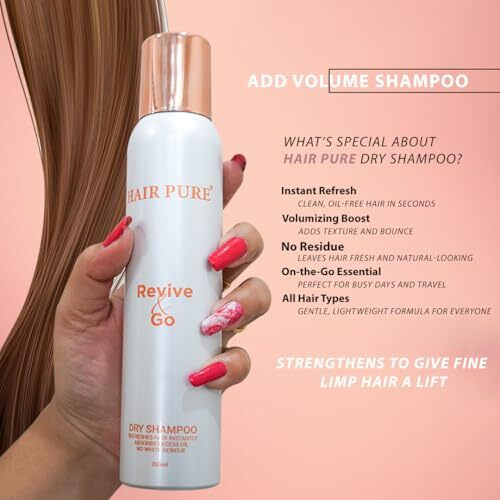 Hair Pure Dry Shampoo | Refreshes Hair Instantly & Add Volume | Absorbs Excess Oil | No White Residue | With Natural Ingredients Coconut Oil & Shea Butter | For Women & Men -200Ml