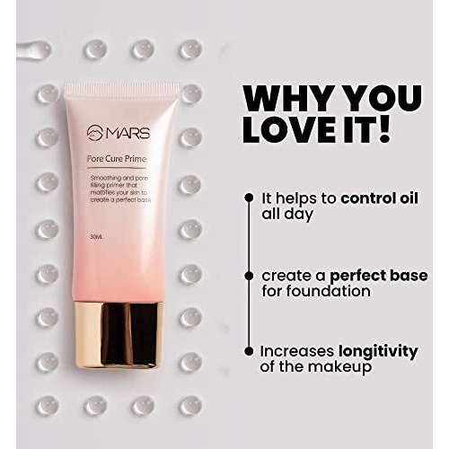 Mars Pore Cure Primer | Smooth Base | Long Lasting Makeup Primer With Oil Control (30Ml)