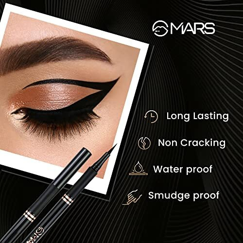 Mars Smudge Proof Liquid Pen Eyeliner With Ultra Fine Tip | Matte Finish & Waterproof (1.5G) (Jet Black)