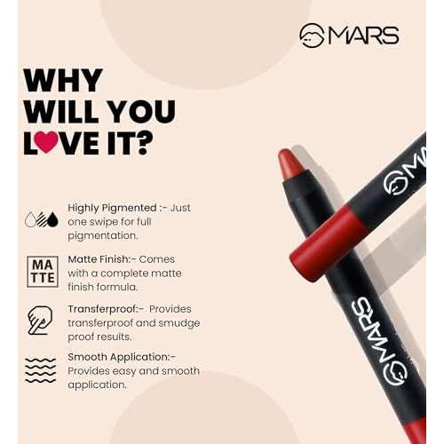 Mars Long Lasting Crayon Lipstick Up To 12 Hours Stay | Matte Finish | Waterproof | Won'T Smudge Won'T Budge Lip Crayon (3.5 Gm) (10-Girl Power)