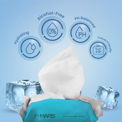 Mars Refreshing Wet Wipes For Face| Facial Cleansing | Refreshing & Skin Hydration| Soothing For Skin | Ph Balance & Alcohol Free | Nourishing With Fruit Extract | 25 Wipes | Ice