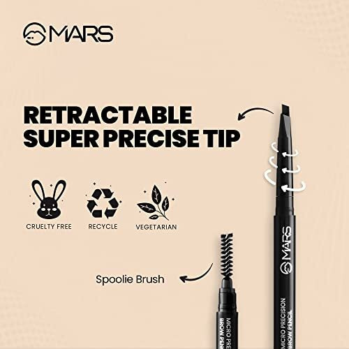 Mars Micro Precision Brow Pencil With Spoolie | Retractable & Easy Glide | Long Lasting & Natural Finish (0.4 G) (Black)