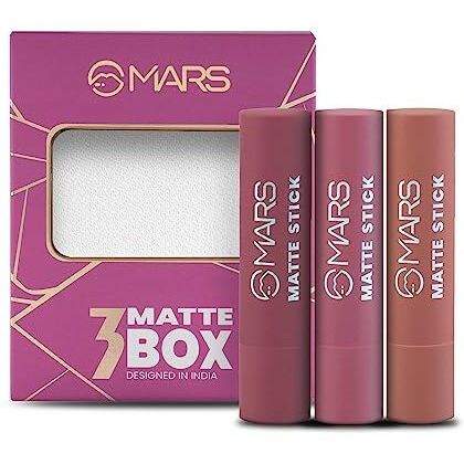 Mars Matte Box Set Of 3 Lipsticks For Women | Long-Lasting | Smooth Finish | Moisturising | One Swipe Pigmentation | (3X3.2 Gm) (02-Peaches & Nudes)