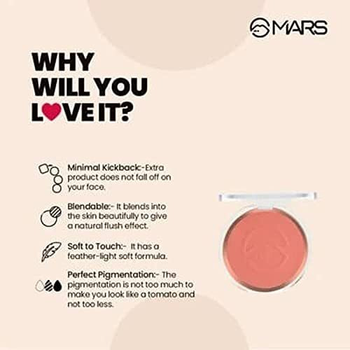 Mars Flush Of Love Face Blusher For Face Makeup | Matte Finish, Highly Pigmented & Lightweight | Easy To Blend With Natural Finish (8.0 Gm) (Shade-04)