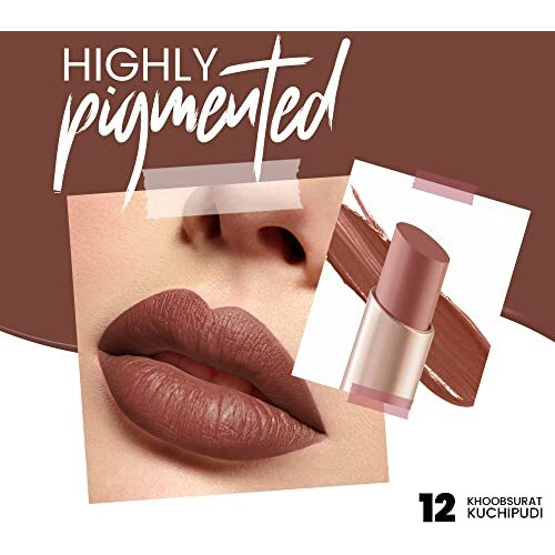 Mars Creamy Matte Long Lasting Lipstick For Women | Creamy Lipstick | Single Swipe Application | Smooth & Light Weight (3.2 Gm) (12-Khoobsurat Kuchipudi)