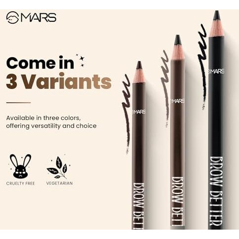 Mars Brow Better Eyebrow Pencil With Spoolie | Long-Lasting & Smudge Proof | Rich Pigmentation | Natural-Looking Results | Easy To Sharpen (1.4 Gm) (Dark Brown)