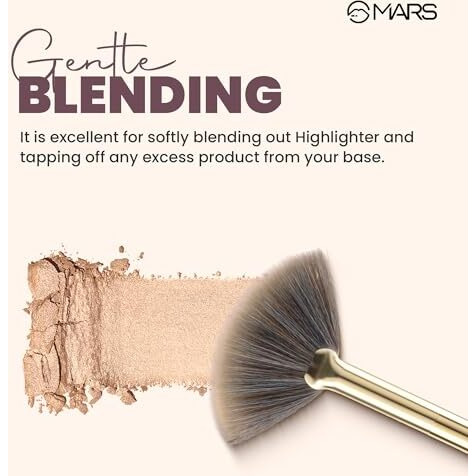 Mars Artist's Arsenal Professional Fan Brush For Face Highlighting | Precise Synthetic Brushes | Feather Soft Touch | Perfect For Highlighting | Luxe Packaging Makeup Brush (Golden)