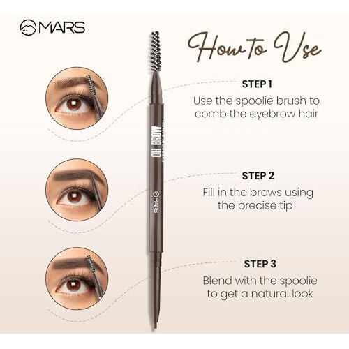 Mars Oh Brow Eyebrow Pencil | Micro Precision Retractable With A Spoolie | Highly Pigmented | Smudge Proof & Water Resistance | Long-Lasting | Lightweight Eyebrow Pencil (0.1 Gm) (Dark Brown)
