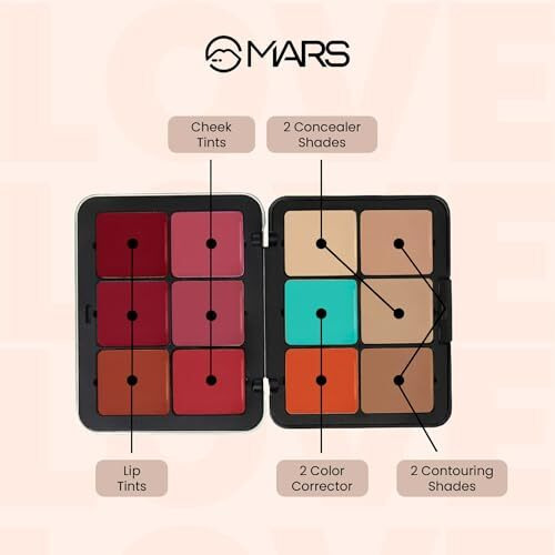 Mars Cover Rangers Creamy Concealer And Corrector Palette | Include Lip & Cheek Tint | Easy To Blend & Lightweight Concealer For Face Makeup (24 Gm) (04-Multicolor)