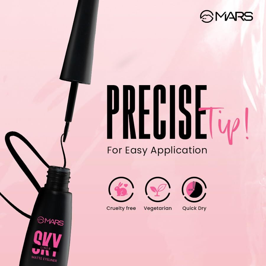 Mars Skyliner Liquid Matte Eyeliner For Women | Long Lasting & Water Resistant | Precise Application | Matte Finish | Smudge Proof | Transfer Proof Upto 12 Hrs (4.5Ml) (Black)