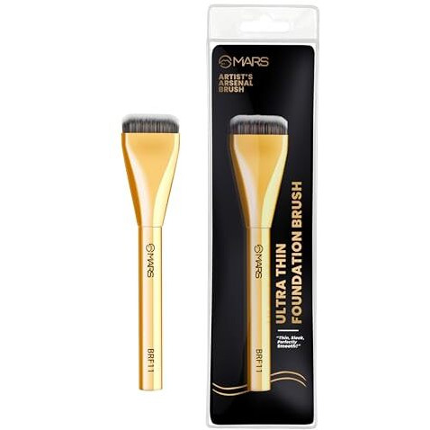 Mars Artist's Arsenal Ultra Thin Foundation Makeup Brush For Blending Liquid Foundation & Cream | Ultra Thin Bristles | Flawless Application | Sleek Design For Minimal Effort (Golden)