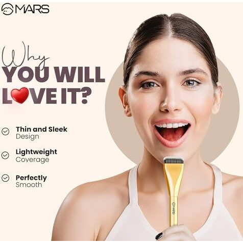 Mars Artist's Arsenal Ultra Thin Foundation Makeup Brush For Blending Liquid Foundation & Cream | Ultra Thin Bristles | Flawless Application | Sleek Design For Minimal Effort (Golden)