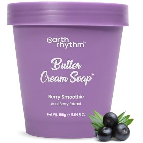 Earth Rhythm Berry Smoothie Butter Cream Soap | Body Wash | Cleanse, Moisturizes Skin, Make Skin Soft & Supple | Shea Butter, Acai Berry | Men & Women - 160G