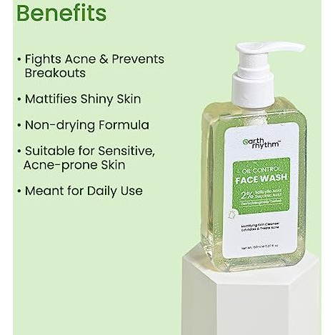 Earth Rhythm 2% Salicylic Acid Face Wash For Oily And Acne Prone Skin, Anti Acne Face Cleanser | Men & Women - 150Ml