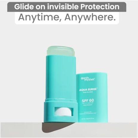 Earth Rhythm Aqua Surge Hyaluronic Sunscreen Stick Spf 60, Pa++++ Uva/Uvb Protection With Hyaluronic Acid & Ceramides For Hydration, Lightweight, No White Cast Sunscreen For Dry Skin - 20G