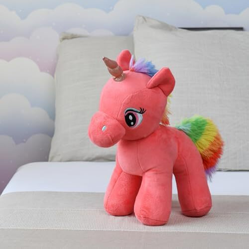 Mirada Enchanting Rainbow Coral Unicorn Soft Toy For Girls/Kids | Floppy And Glittery With Sparkling Horn | Soft Stuffed Plush Animal |- 29Cm