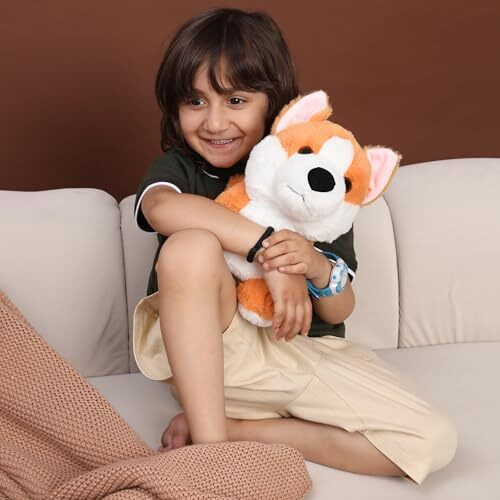 Mirada Brown Corgi Dog Soft Toy | Adorable Plush Animal Husky Dog For Kids | Soft And Huggable Stuffed Toy -25 Cm