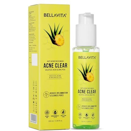 Bellavita Salicylic Acid & Niacinamide Anti-Acne Face Wash | Power Of 6 Actives | Treats Active Acne For Pimples | Sulphate & Paraben Free | Oily & Acne Prone Skin | 100 Ml
