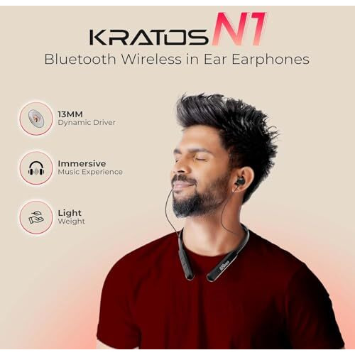 Kratos Neckband Bluetooth Headphones With 20 Hours Playtime With 13Mm Drivers, Rich Music Experience, Type C Fast Charging, Neckband Earphones With Voice Assistant & Ipx4 Water Resistant