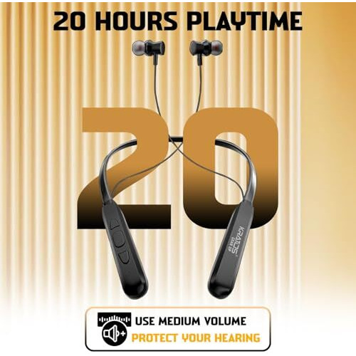 Kratos Neckband Bluetooth Headphones With 20 Hours Playtime With 13Mm Drivers, Rich Music Experience, Type C Fast Charging, Neckband Earphones With Voice Assistant & Ipx4 Water Resistant
