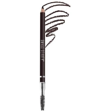 Swiss Beauty Eyebrow Definer Pencil With Spoolie | Smudge Proof, Waterproof And Pigmented Eyebrow Pencil |Shade - Deep Brown, 1.5Gm |