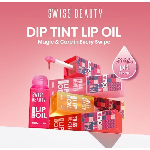 Swiss Beauty Dip Tint Colour Changing Ph Lip Oil | With Vitamin E For Long-Lasting Nourishment And Hydration| Soft And Natural Pink Lips | Shade- Peach, 3Ml