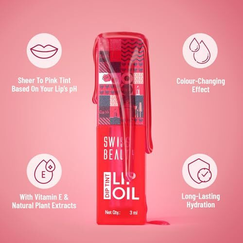 Swiss Beauty Dip Tint Colour Changing Ph Lip Oil | With Vitamin E For Long-Lasting Nourishment And Hydration| Soft And Natural Pink Lips | Shade- Peach, 3Ml