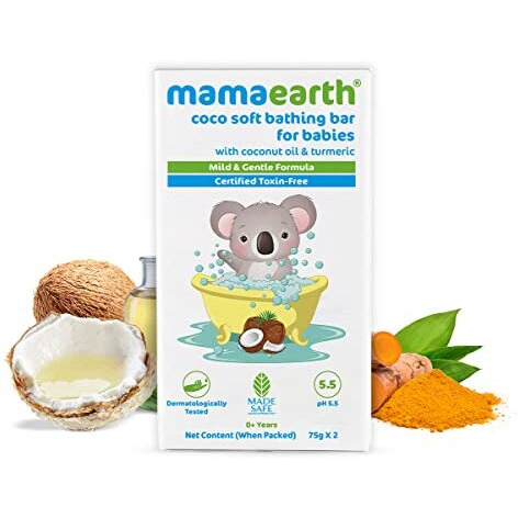 Mamaearth Coco Soft Bathing Bar For Babies, Ph 5.5, With Coconut Oil & Turmeric - Pack Of 2 * 75G