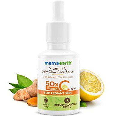 Mamaearth Vitamin C Daily Glow Face Serum For Men & Women - Vitamin C Serum For Glowing Skin, Oily Skin & Dark Spots, With 50X Vitamin C -10Ml