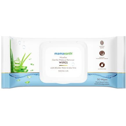 Mamaearth Micellar Gentle Makeup Remover Wipes - 30Nos|Gentle On Skin |Soothes Skin |Removes Waterproof Makeup For Eyes And Lips |No Alcohol |No Fragrance |Dermatologically & Ophthalmologically Tested