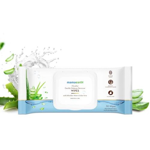 Mamaearth Micellar Gentle Makeup Remover Wipes - 30Nos|Gentle On Skin |Soothes Skin |Removes Waterproof Makeup For Eyes And Lips |No Alcohol |No Fragrance |Dermatologically & Ophthalmologically Tested
