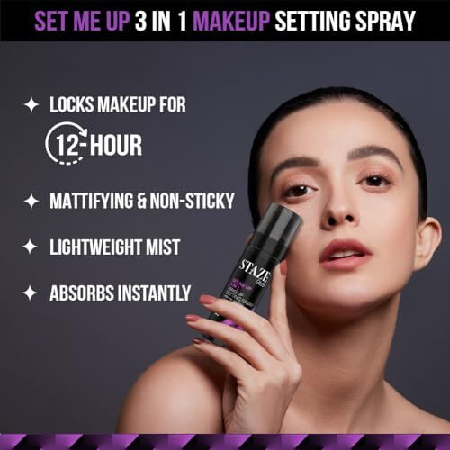Staze 9To9 Set Me Up Makeup Setting Spray | 3 In 1 Prep + Fix + Refresh & Locks Makeup | For 12Hrs Long Lasting | Mattifying & Non-Sticky | Hydrating & Absorbs Instantly | All Skin Types | 100 Ml