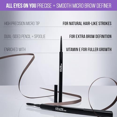 Staze 9To9 All Eyes On You Eye Brow Definer Pencil With Spoolie | Mirco Fine Precision With One Swipe Smooth Pigment For Natural, Hair-Like Strokes | 12-Hour Stay, Smudge Proof & Waterproof | 01 Natural Brown | 0.09G