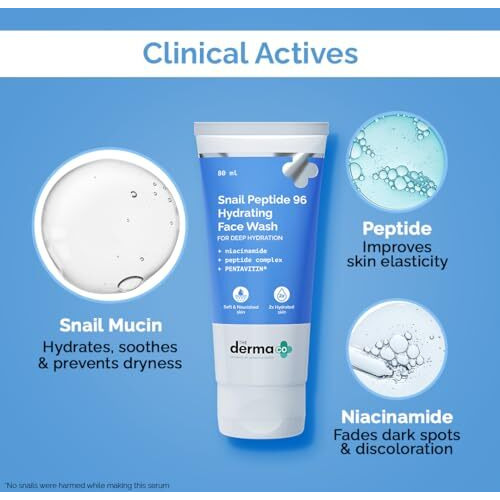 The Derma Co. Snail Peptide 96 Hydrating Face Wash | With Snail Mucin, Niacinamide, Peptide Complex & Pentavitin | 2X Hydration With Moisture Lock | Non-Drying Korean Gel Cleanser | Soap Free With Balanced Ph - 80Ml
