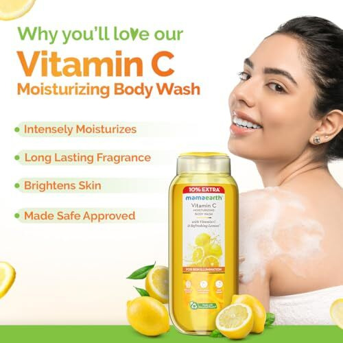 Mamaearth Vitamin C Moisturizing Body Wash With Vitamin C & Refreshing Lemon Scent For Skin Illumination- 275Ml|Deeply Cleanses|Intensely Moisturizes|Long-Lasting Fragrance|Radiant Glow|All Skin Types