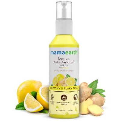 Mamaearth Lemon Anti-Dandruff Hair Oil For Flaky Scalp 100Ml|Scalp Irritation Relief|Nourishes Scalp & Hair|Contains Lemon, Ginger, Apiscalp (Clinically Proven), Svetakutaja Oil, Neem, Salicylic Acid