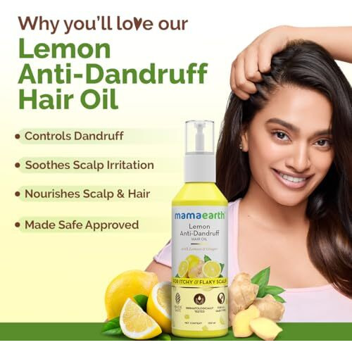 Mamaearth Lemon Anti-Dandruff Hair Oil For Flaky Scalp 100Ml|Scalp Irritation Relief|Nourishes Scalp & Hair|Contains Lemon, Ginger, Apiscalp (Clinically Proven), Svetakutaja Oil, Neem, Salicylic Acid