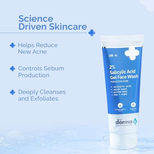 The Derma Co. 2% Salicylic Acid Gel Face Wash | For Oily Skin | With Salicylic Acid & Witch Hazel | Treats Active Acne| Unclog Pores | Controls Oil - 100Ml