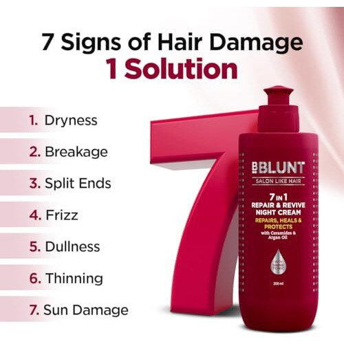 Bblunt 7 In 1 Repair & Revive Night Cream To Heal & Protect Hair Overnight - 200Ml|Addresses 7 Signs Of Hair Damage | Reduces Frizz & Dullness | Enriched With Ceramides & Argan Oil | For Men & Women