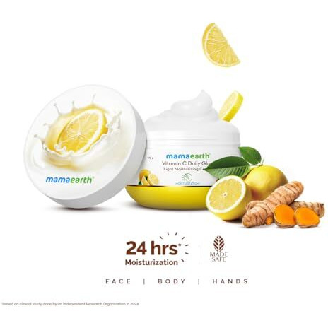 Mamaearth Vitamin C Daily Glow Light Moisturizing Cream With Vitamin C & Turmeric 50G | For Face, Hand & Body | 24H Moisturization | Quick Absorbing, Non-Greasy | Soft Moisturizer | All Skin Types
