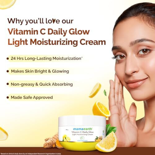 Mamaearth Vitamin C Daily Glow Light Moisturizing Cream With Vitamin C & Turmeric 50G | For Face, Hand & Body | 24H Moisturization | Quick Absorbing, Non-Greasy | Soft Moisturizer | All Skin Types