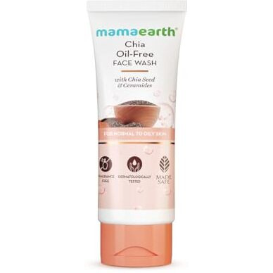 Mamaearth Chia Oil-Free Face Wash With Chia Seed & Ceramides | For Normal To Oily Skin | For Hydrated Glow | Co-Created With Dermats | Strengthens Skin's Natural Barrier | Oil-Free Formula | Cleanses Deeply | Fragrance & Soap Free | 100 Ml